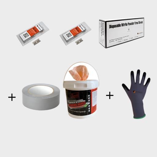 2 Razor Blades + 1 Disposable Gloves + 1 Shark Tape + 1 Heavy Duty Industrial Wipe + 12 Pairs Nitrile Coated Safety Gloves